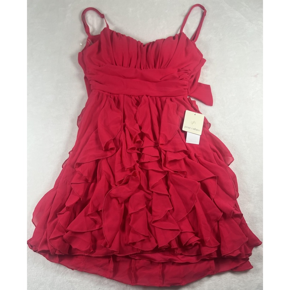 Pear Culture Dress Womens Size 3/4 Raspberry Tiered Ruffle Cocktail Mini ZC70686
